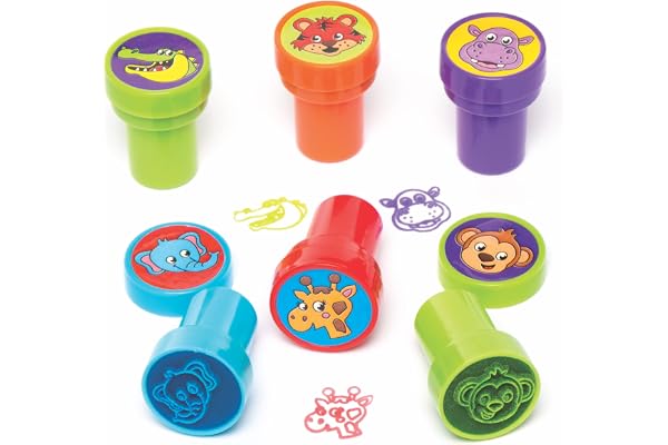 Baker Ross Tampons animaux de la jungle avec encre intégrée (Paquet de 10) AV308 Coloris Assortis 20 mm