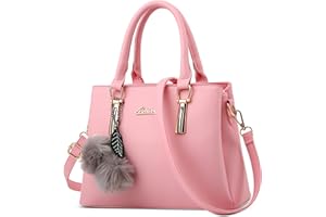DEEVORCA Elegant Women Top Handle Bag Fashion Shoulder Bag with Cute Pompom Multi-layer Pockets Handbags for Travel Shopping Casual Work Daily PU Leather Ladies Tote Satchel Bag Pink