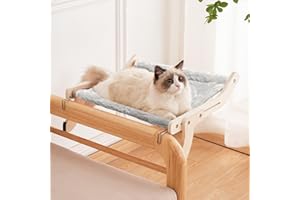 TOTHDATE Katze Fenstersitz für Wohnungskatzen, Holz Katzen Fenster Sitzstangen Heizungsliege Fenster Hängematte für Fensterbänke Nachttische Balkon, Grau