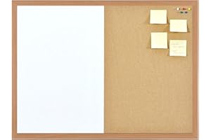 QUICKDRAW Combinaison cadre en bois en liège 60 cm x 40 cm et tableau blanc magnétique d'affichage d'avis ; tableau mémo effaçable à sec et fixations