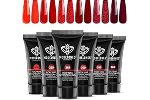 ‎MODELONES Modelones Poly Gel Rot Dunkelrot Glitzer Gel Set mit Weinrot Vampir Rottöne 6 Farben Valentinstag Nägel Selber Set fur Täglich Kosmetik Versammlungen Quick Extension Falsche Nail Maniküre Kit