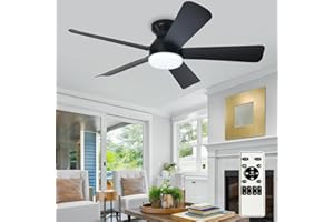 ‎DEPULEY Depuley Moderner Deckenventilator mit Licht: 42-Zoll Schwarz Kleine Ventilatoren für Schlafzimmer - Dimmbare Deckenventilatoren mit Fernbedienung 5 umkehrbare schwarze Flügel 6 Geschwindigkeiten Timer