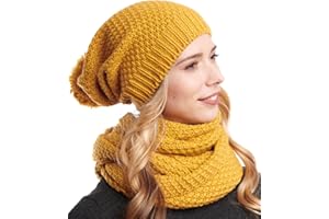 Hilltop Ensemble d'hiver pour femme Echarpe tube et bonnet tricoté assorti - Bonnet à pompon et écharpe pour femme