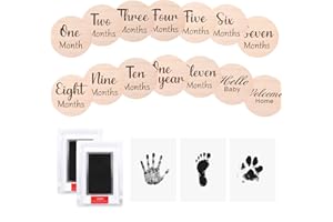 HYZEVEE 13Pcs Wooden Baby Monthly Milestone Marker Discs | Baby Handprint and Footprint Kit 2 Pack | Hand and Footprint Kit | Double Sided Baby Milestone Cards, New Parents Gift Set, Black