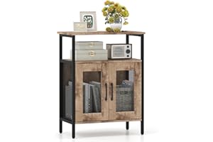 GIANTEX Aparador Cocina para Vinos, Armario con Portabotellas y Portavasos Extraíble, 60 x 34 x 79 cm, Mueble de Almacenamiento con Puertas de Malla de Metal, para Salón, Comedor, Bar (Gris)