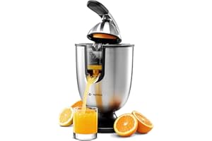 Eurolux ELCJ-1700 Electric Citrus Juicer Squeezer, for Orange, Lemon, Grapefruit, Stainless Steel 160 Watts of Power Soft Grip Handle and Cone Lid for Easy Use