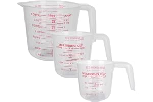 AHUNTTER 3PCS Clear Plastic Measuring Jugs Set 1L 500ml 250ml for Baking Cooking, Large 4-Cup 2-Cup Small 1-Cup Capacity, Microwave Safe BPA-Free Plastic Jugs with Handle - Clear Measurements