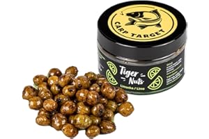 Carp Target - Grain de Noix tigrée sur hameçon de pêche - Appât pour Les pêcheurs de carpes et de silures - Arôme Intense de Citron Vert - Grain de Noix tigrée cuit - Taille de 14 à 16 mm
