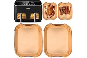 DREAKU 100 Stück Airfryer Backpapier für Heißluftfritteuse COSORI 8,5L- Passend für Dual Zone Air Fryer XXL Baking Paper Zubehör, Perfektes Zubehör für COSORI CAF-R901-AEU, COSORI Heißluftfritteuse Zubehör