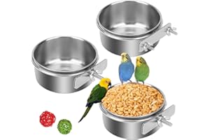 ACEONE Edelstahl Vogelnapf, 3 Stück Futter Schüssel, Wasserschale, Futternapf Fütterungsbecher zum Aufhängen Käfig-Futterstation für Samen für Vogel Papageien