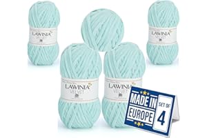 LAWINIA -Velvet Premium Soft Chenille Yarn Chunky, Velvet Yarn Crochet, Does NOT SHED, Plush Blanket Wool for Crochet, Thick Chunky Wool for Knitting, Pack of 4