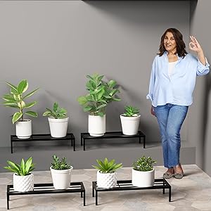 Lifelong Set of 4 Flower Pot / Plant Stand for Indoor & Outdoor | Metal Plant Stand for Balcony, Garden / Patio, Apartment / Home Decoration | Anti Rust Plant Shelf / Pot Rack, Black, 24 Inch