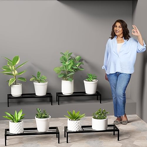 Lifelong Set of 4 Flower Pot / Plant Stand for Indoor & Outdoor | Metal Plant Stand for Balcony, Garden / Patio, Apartment / Home Decoration | Anti Rust Plant Shelf / Pot Rack, Black, 24 Inch