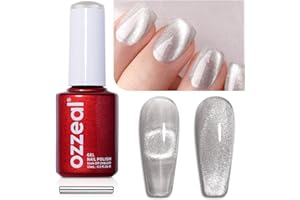 Ozzeal Smalto Semipermanente Unghie Magnetico, 15ML Argento Crystal Cat Eye Gel Nail Polish Primavera Estate Occhi Di Gatto Smalti Semipermanenti Per Unghie Diamond Glitter Smalto Gel Unghie