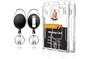 Teskyer 2-pak wytrzymały chowany klips do kołowrotka z twardymi plastikowymi przezroczystymi uchwytami na identyfikatory, 2 sztuki identyfikatora (Pionowe)