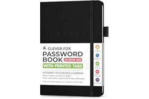 Clever Fox Password Book Medium – Internet Address & Password Journal Organizer – Computer & Website Log-In Keeper Notebook (Black)