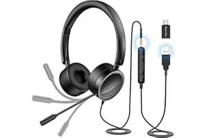 New bee Cuffia PC con Microfono Cuffie USB/3.5 mm Suono Stereo Nitido Auricolare Business per Skype Zoom MS Team Seminario Web Chiamare Call Center(1 pezzo)