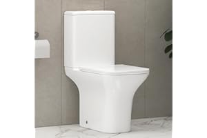 ROYAL BATHROOMS Cube Gloss White Close Coupled Rimless Toilet Square Pan with Quick Release Dual Flush Cistern Slim Soft Close Seat Bathroom WC - Gloss White