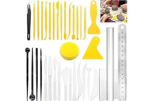Glarks 36-teiliges Modellierwerkzeug-Set für Modelliermasse, inkl. Kunststoff-Modellierwerkzeuge, gelbe Handwerk, Modellierwerkzeuge und Tonformwerkzeuge für Prägung, Kunst, Färbung, Nagelkunstmalerei