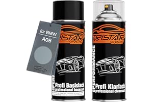 ‎TRISTARCOLOR TRISTARcolor Autolack Spraydosen Set für BMW A08 Silbergrau Metallic Basislack Klarlack Sprühdose 400ml