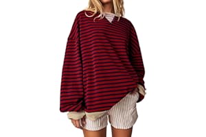 Imily Bela Sudadera para mujer a rayas, camiseta de manga larga, cuello redondo, sin capucha, camiseta de rayas Y2K