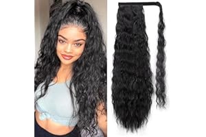 JessLab Postiches Queues de Cheval, 56cm Curly Synthétique Vague de Maïs Postiches Naturels Résistant à la Chaleur Ponytail Wrap Pony Wig avec Pâte Magique pour Femme Fille