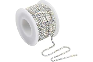 Chstarina Cadena de Cristal, 10m 2.8mm Cuentas de Cristal Cadena, Crystal Rhinestone Cerrar Cadena de Recorte, pasamanerias de Costura para DIY Artes Manualidades Accesorios (Plata)