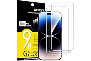 NEW'C Lot de 3, Verre Trempé pour iPhone 14 Pro (6,1"), Film Protection écran -sans Bulles d'air -Ultra Résistant (0,33mm HD Ultra Transparent) Dureté 9H Glass