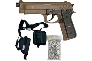 CYBERGUN KWC Paquete Completo con Accesorios - Pistola para Airsoft, Modelo Taurus PT92, a Muelle/Spring, Culata de Metal, 0,5 Julios, Color Desierto, Recarga Manual