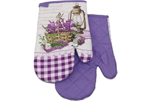 ‎EUROMAT 2 TLG. Set Topfhandschuhe mit Magnet Grillhandschuhe Backhandschuhe Ofenhandschuhe Kochhandschuhe Küchenhandschuhe Lavendelblumen F319113B- Violett Weiß