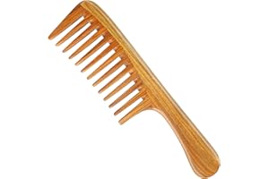 Onedor Peignes à cheveux en bois de santal vert 100% naturel - Antistatique - Parfum bois de santal naturel - Peigne démêlant pour cheveux (dents extra larges)