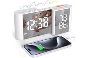 Lancoon Radio Despertador para Dormitorio FM Radio LED Espejo Reloj Snooze Puerto USB Cargador Volumen Brillo Ajustable Blanco