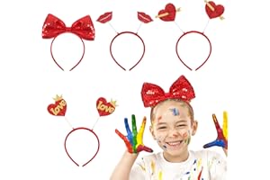 Nenjindz 4 Pièces 1.5cm Serre-têtes de la Saint-Valentin Serre Tete Enfant Fille avec Nœud Papillon Paillette Bandeaux à Cheveux Femme Rouge avec Cœur d'amour Accessoire de Cheveux pour Fête Marriage
