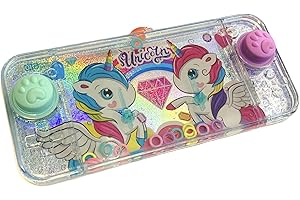 BLUECHOLON Mini-Wasserspiele, Wasserspiele, Ringe für Mädchen und Jungen, Geschenk für Reisen, Aguaplay Water Geme, Aqua Play, (Einhorn, 2 Knöpfe, grün-violett)