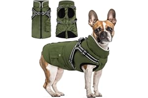 Woiil Hundemantel Thermo Hundejacke für Grosse Hunde wasserdichter Haustiermantel Winter Jacken Winddicht Winterhundejacke Haustierweste mit D-Ring Hundegeschirr Armeegrün L