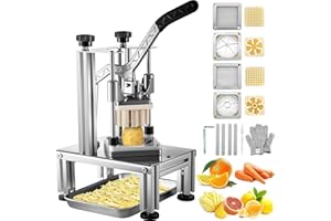 VEVOR Picadora manual cortador manual patatas fritas verduras frutas cuchillas de acero inoxidable de 1/4" 3/8", picadora uso comercial cortador para palitos alimentos frutas verduras mango ergonómico