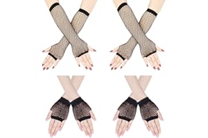 YUE QIN 4 Paare Lang und Kurz Fingerlose Fischnetz Handschuhe Schwarz Netz Mesh Handschuhe, Damen Handschuhe, Abendhandschuhe für 80er Jahre Verkleidung Kostüm Party Lieferungen