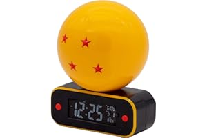 Teknofun - Reloj Despertador Inalámbrico Dragon Ball Z - Bola de Cristal - Multifunción - Da Tiempo, Música y Decoración - Amarillo, Negro y Naranja- USB
