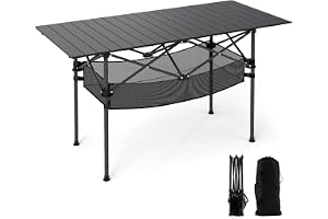 COSTWAY Campingbord, vikbord med rullbar aluminiumbordsskiva och nätkorg, vikbord kan belastas upp till 100 kg, inkl. bärväsk