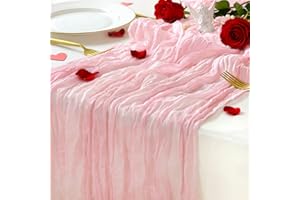 Sioloc 1 Pack Light Pink Cheesecloth Table Runner Summer Decor 90cmX300cm Boho Gauze Runner for Fall Autumn Decor Wedding Party Baby Bridal Shower Birthday Table Decorations