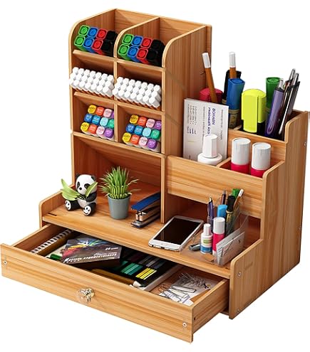 Organisateur Bureau En Bambou 2 Pièces - 5 Compartiments Amovibles Pour Stylos, Cosméticos Ou Télécommandes