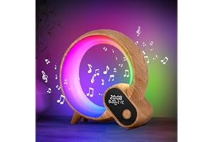 DEECOZY Big Q Wake-up Lampe d'ambiance de réveil, 2023 Nouveau chargeur sans fil 15 W Lampe d'ambiance LED Réveil Lampe de table intelligente avec haut-parleur Bluetooth Feux 13 modes d'éclairage