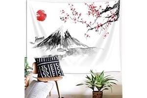 YISUMEI Japanese Decor Tapestry Mount Fuji Tapestry for Bedroom Aesthetic Red Sun Tapestries Wall Hanging for Room Decor(L/150x200cm/60x80inch)