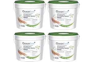 Ocean Free Pro 70% Isopropyl Alcohol Disinfection Wipes - Tub of 400 - Multi Purpose Medical Grade Professional IPA based Disinfection - Made in the UK (Pack of 4)