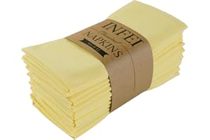 INFEI Solid Color Linen Blended Thin Dinner Cloth Napkins - Set of 12 (40 x 40 cm) - for Easter Events & Home Use (Yellow)