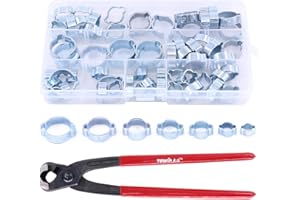 Glarks 70Pcs Zinc Plated Double Ear Hose Fuel Clamp with Standard Jaw Pincers Kit