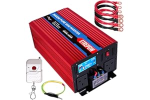 ETREPOW 3000w Pure Sine Wave Power Inverter 12V to 240V / 230V Converter with LCD Display, 2 AC Sockets,USB Port,2 Fans and Wireless Remote Control Off-Grid Inverter 6000 Watt Peak