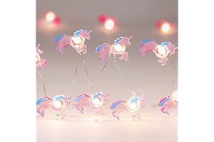 ABOHU Enhörningsljusslinga, 2 meter 20 LED-koppartrådslampor, rosa älva stämningsbelysning, trådlös dekoration för flickrum