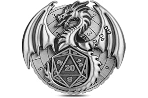 KELLER & WEBER Drago Alato Dadi Spinner, 7-in-1 Metallico Spinner Dadi D&D, Drago Alato Fidget Spinners, Regali di DND con Scatola Regalo Logo Drago, Giochi di Ruolo, Accessori per Giochi da Tavolo, Argento Scuro