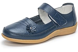 Rusffes Women's Leather Mary Jane Shoes - Black - Ladies Wide Fit - Flat - Casual, Work, Office, Nurse Shoes